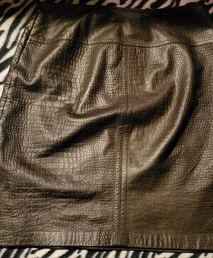 Women's Black 100% Black Genuine Leather Pencil Skirt Short